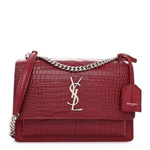 SOLD!! Saint Laurent Red Textured Leather Shoulder Bag with Chain Strap